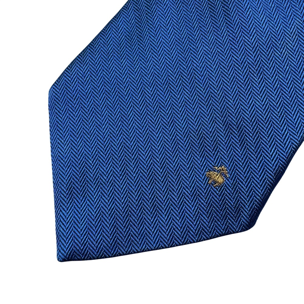 Brooks Brothers 346 Necktie Mens OS Blue Herringbone Silk Golden Fleece Logo NEW
